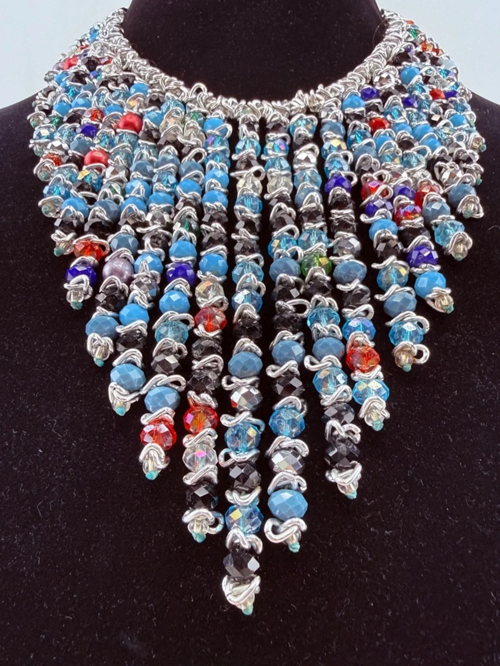 Bib-Style Fringe Bead Statement Necklace - Picture 4 of 4